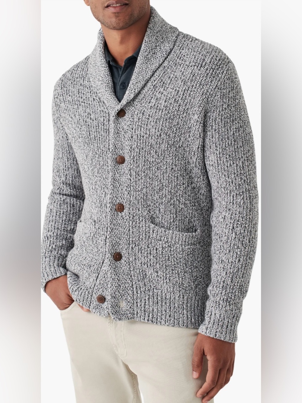 Faherty Shawl Collar Cardigan Sweater XL Gray Marled Cotton Cashmere Blend